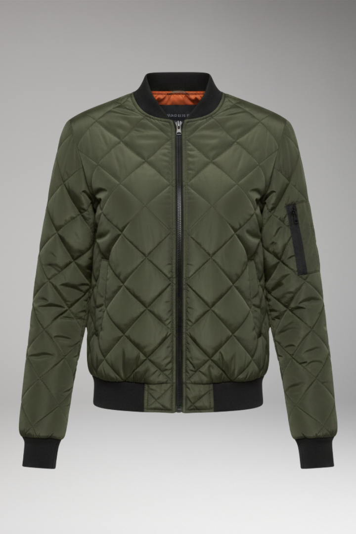 Men's Padded Bomber Jacket Ribbed Cotton Black - VibreMode