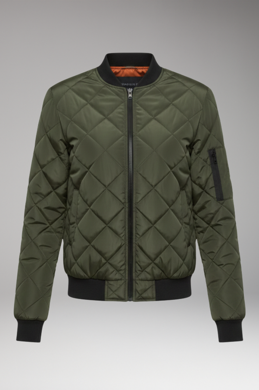 Men's Padded Bomber Jacket Ribbed Cotton Black - VibreMode