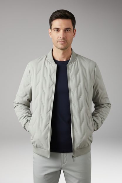 Men's Bomber Jacket Ribbed Collar Full-Zip Front