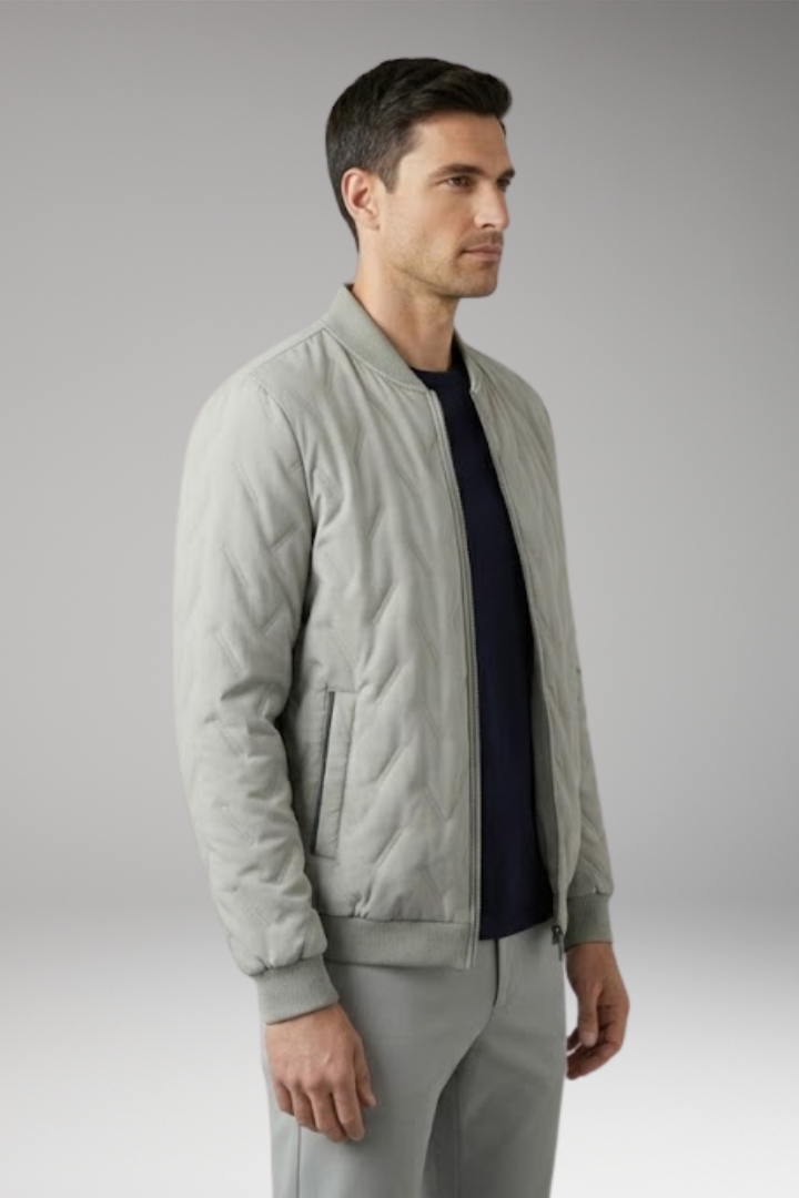 Men's Bomber Jacket Ribbed Collar Full-Zip Front