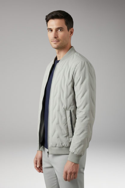 Men's Bomber Jacket Ribbed Collar Full-Zip Front