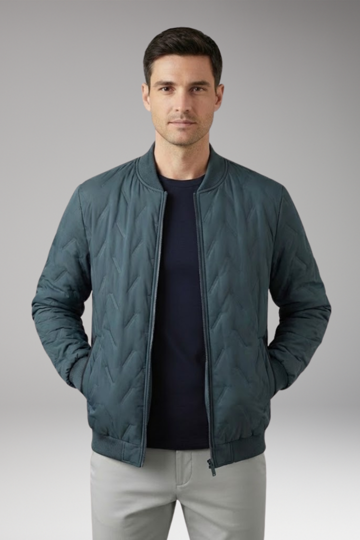 Men's Bomber Jacket Ribbed Collar Full-Zip Front