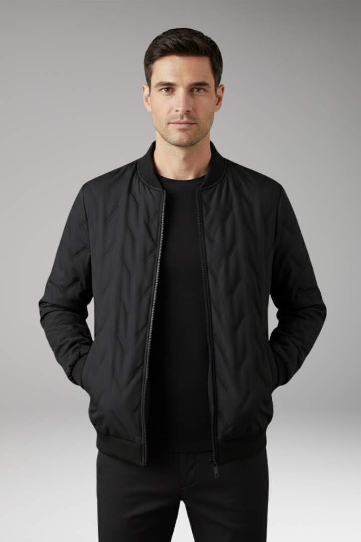 Men's Bomber Jacket Ribbed Collar Full-Zip Front