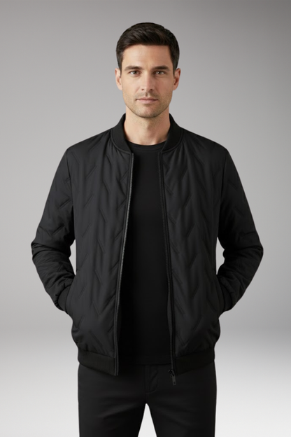Men's Bomber Jacket Ribbed Collar Full-Zip Front