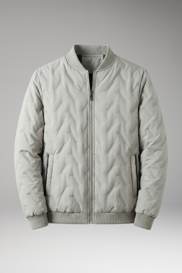 Men's Bomber Jacket Ribbed Collar Full-Zip Front - VibreMode