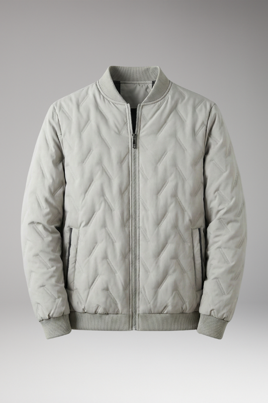 Men's Bomber Jacket Ribbed Collar Full-Zip Front - VibreMode