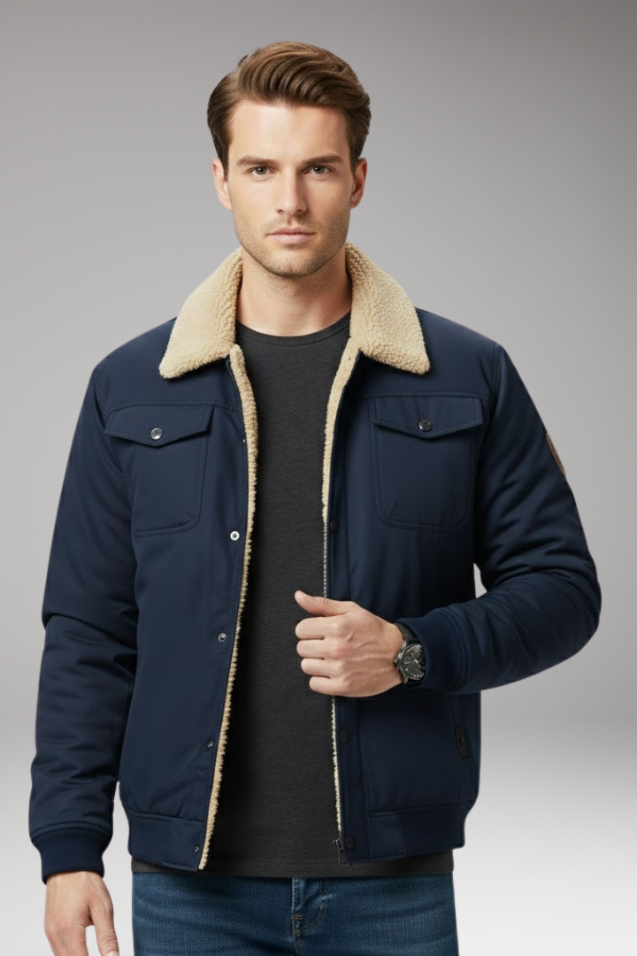Men's Bomber Jacket Ribbed Cuffs and Pockets