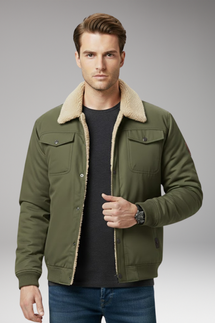 Men's Bomber Jacket Ribbed Cuffs and Pockets