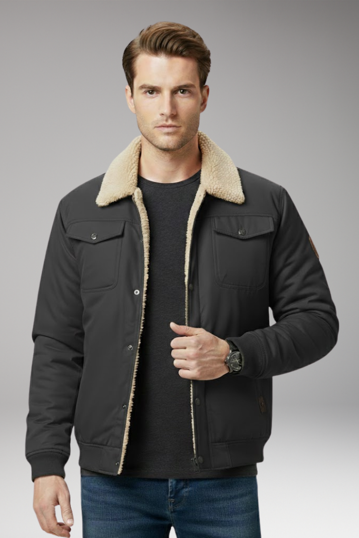 Men's Bomber Jacket Ribbed Cuffs and Pockets