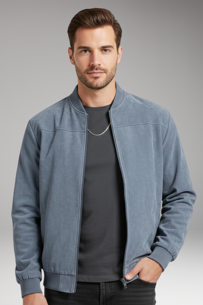 Men's Bomber Jacket Ribbed Hem Textured