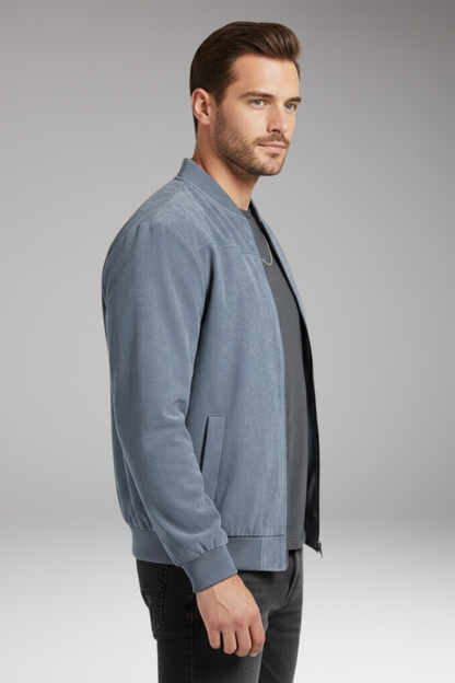 Men's Bomber Jacket Ribbed Hem Textured