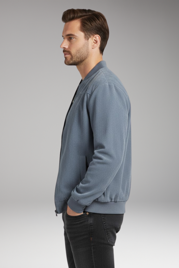 Men's Bomber Jacket Ribbed Hem Textured