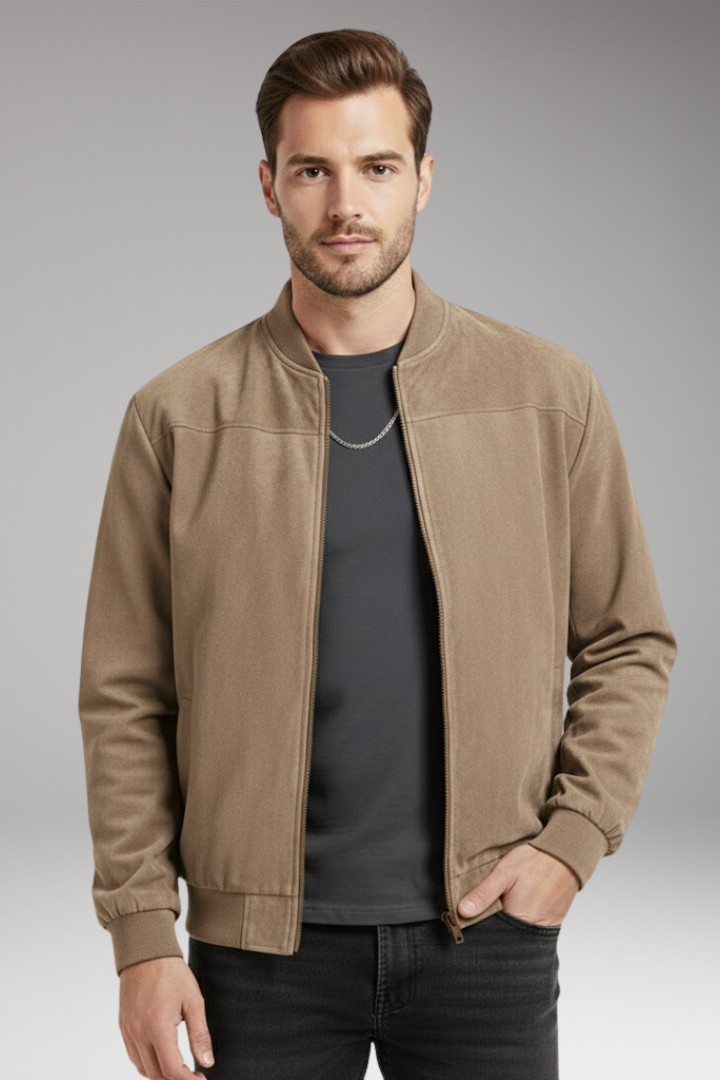 Men's Bomber Jacket Ribbed Hem Textured