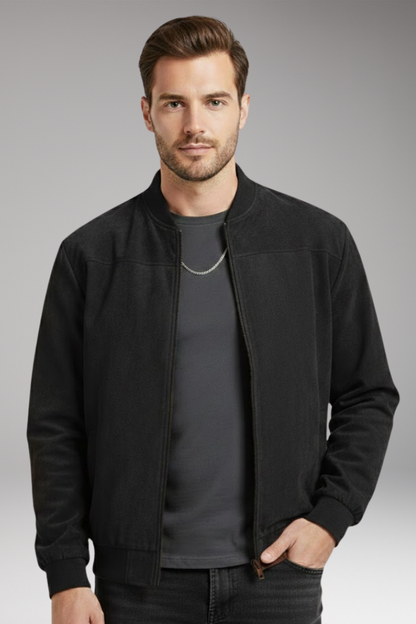 Men's Bomber Jacket Ribbed Hem Textured