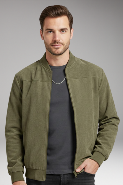 Men's Bomber Jacket Ribbed Hem Textured