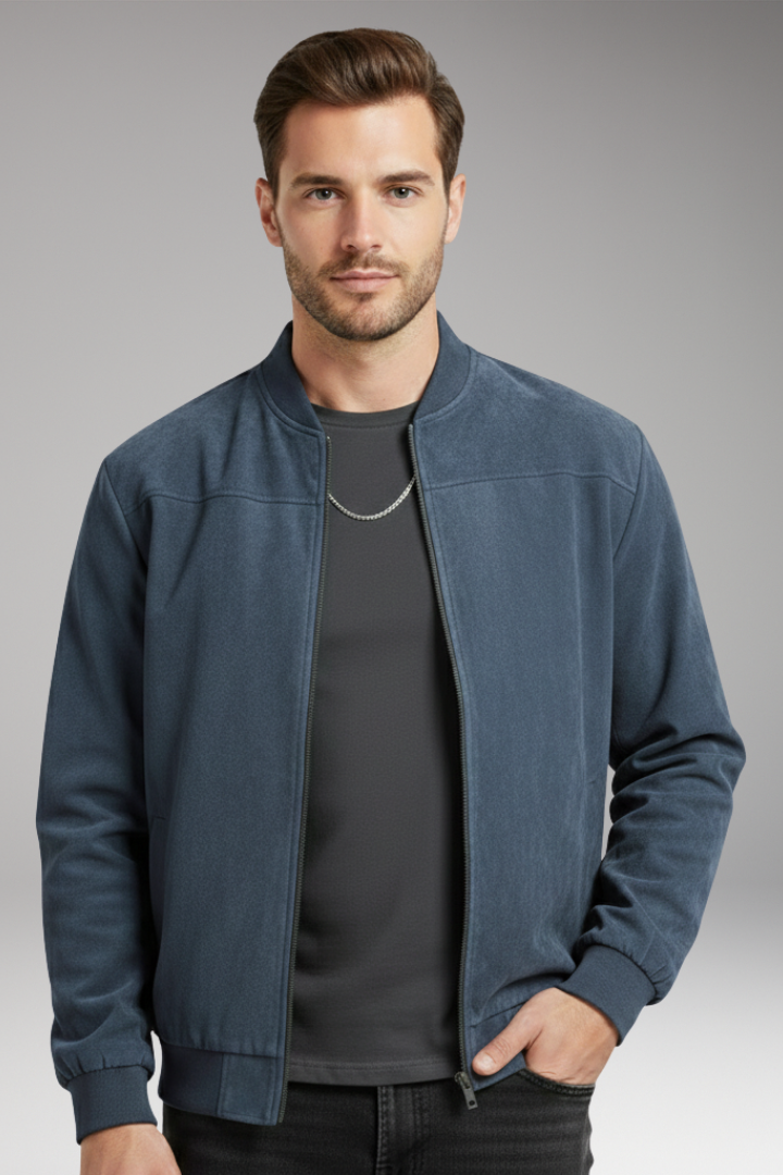 Men's Bomber Jacket Ribbed Hem Textured