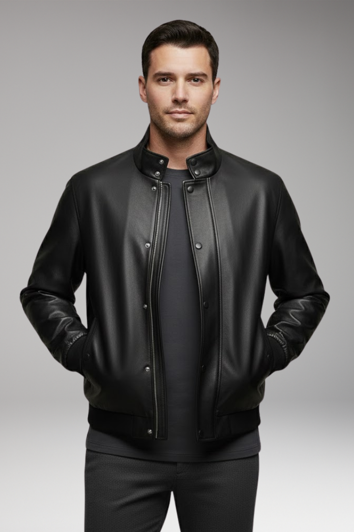 Men's Bomber Jacket Snap Button Side Pockets