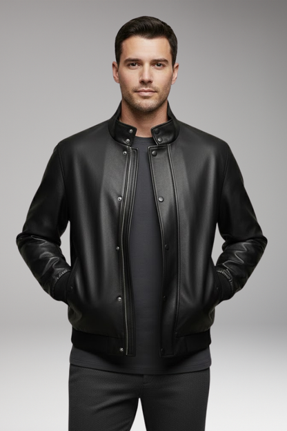 Men's Bomber Jacket Snap Button Side Pockets