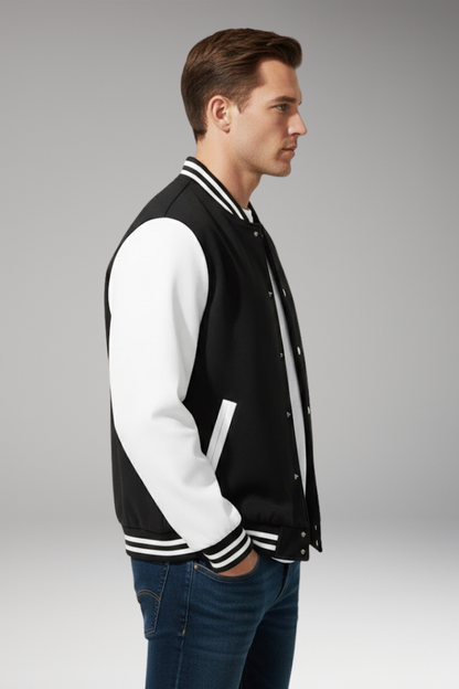 Men's Bomber Jacket Snap Fasteners Side Pockets