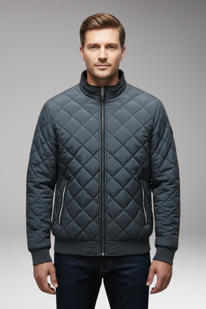 Men's Bomber Jacket Zipped Pockets Stand-Up Collar