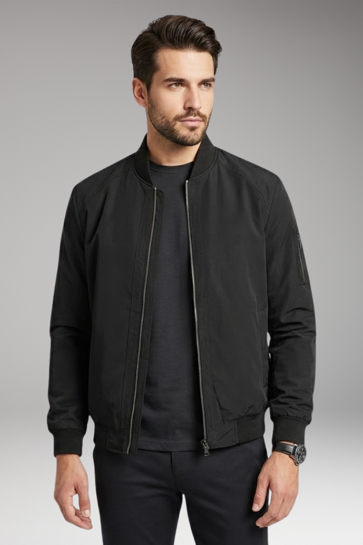 Men's Bomber Jacket Zipper Collar Black