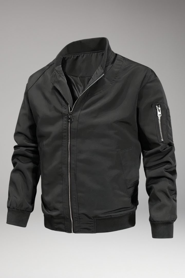 Men's Bomber Jacket Zipper Collar Black - VibreMode