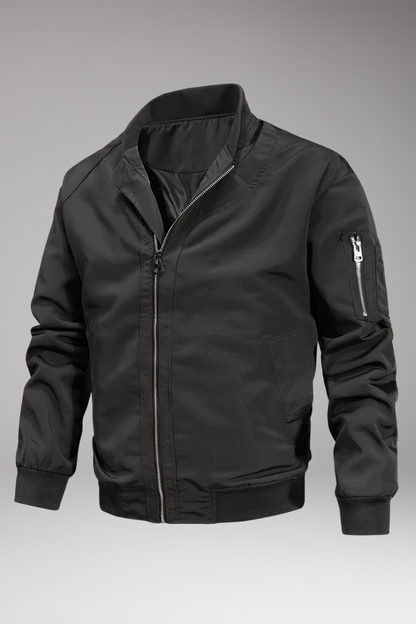Men's Bomber Jacket Zipper Collar Black - VibreMode