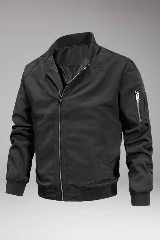Men's Bomber Jacket Zipper Collar Black - VibreMode