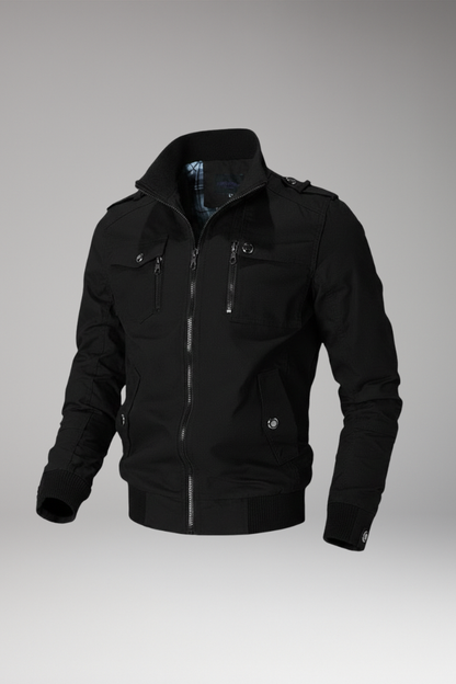 Men's Bomber Jacket Stand Collar Ribbed Hem - VibreMode
