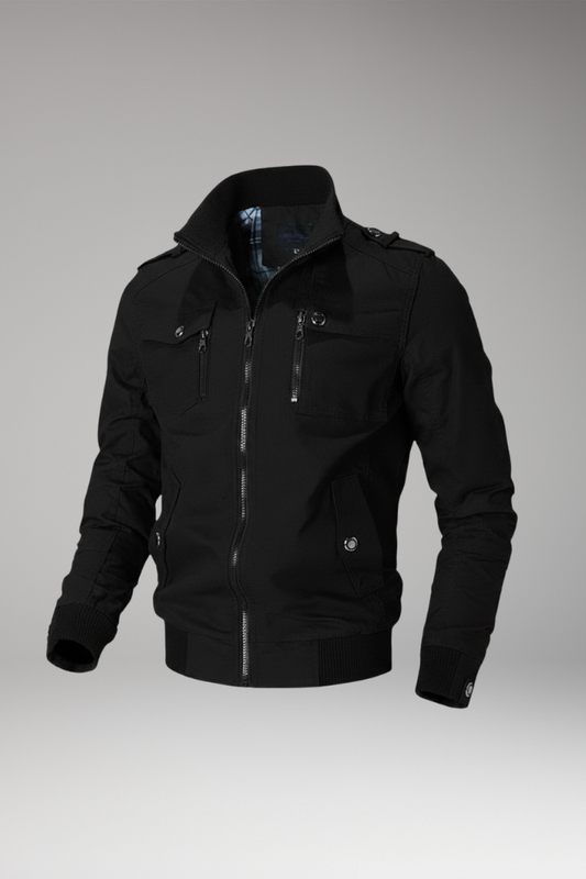 Men's Bomber Jacket Stand Collar Ribbed Hem - VibreMode