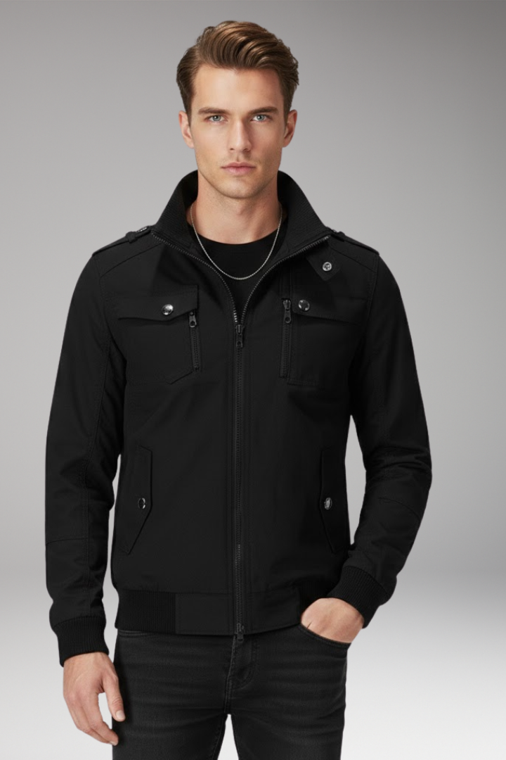 Men's Bomber Jacket Stand Collar Ribbed Hem