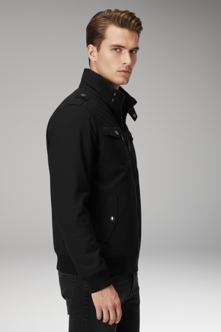 Men's Bomber Jacket Stand Collar Ribbed Hem