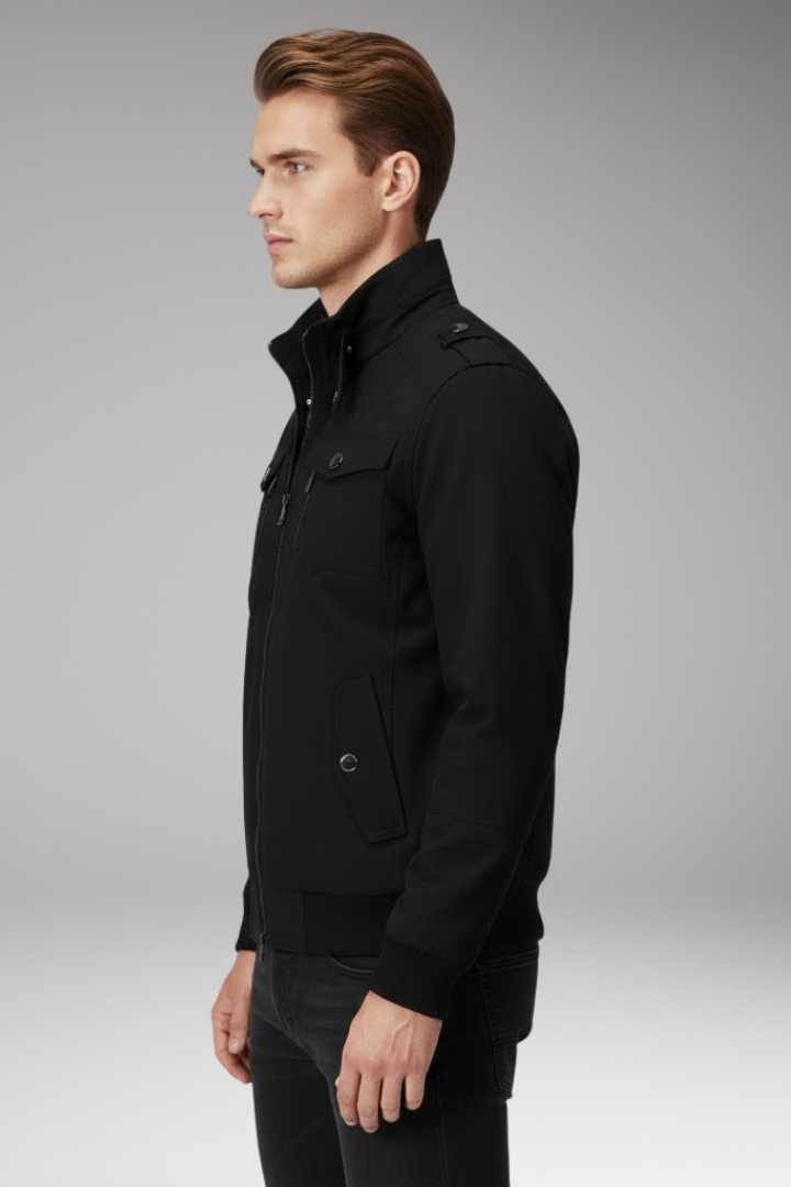 Men's Bomber Jacket Stand Collar Ribbed Hem