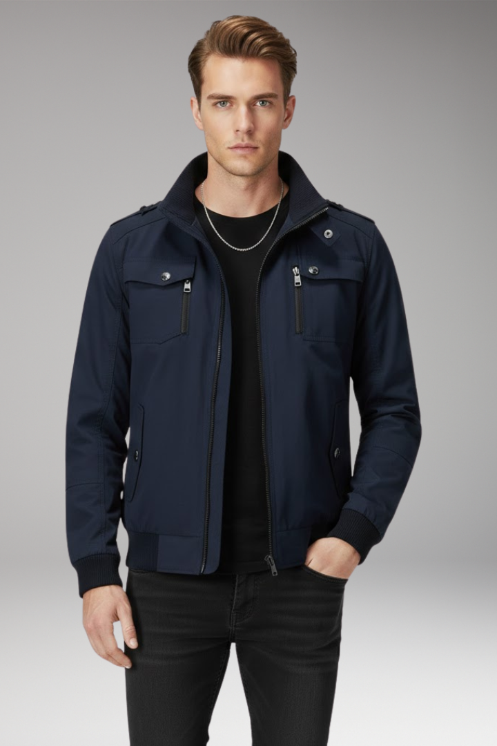 Men's Bomber Jacket Stand Collar Ribbed Hem