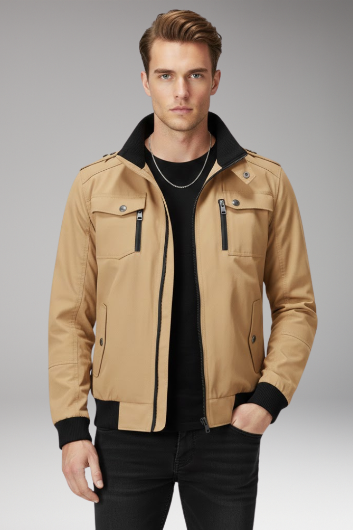 Men's Bomber Jacket Stand Collar Ribbed Hem