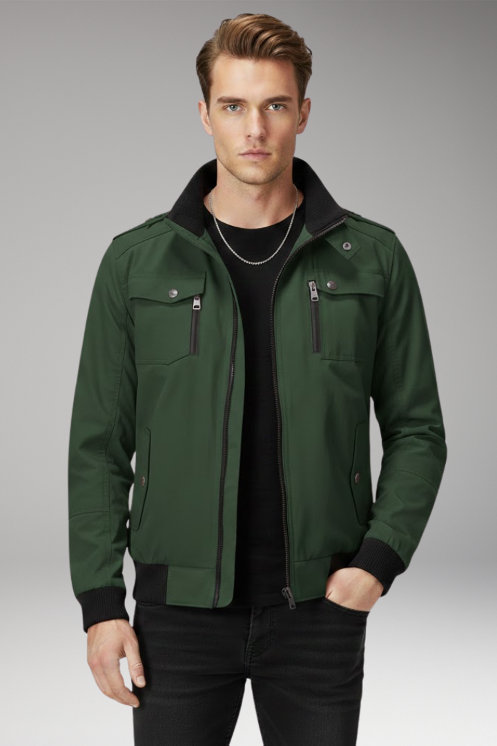 Men's Bomber Jacket Stand Collar Ribbed Hem