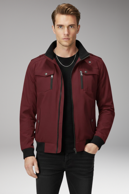 Men's Bomber Jacket Stand Collar Ribbed Hem