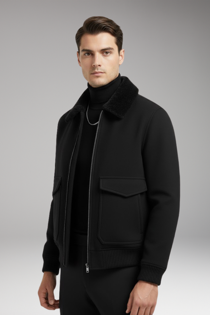Men's Bomber Jacket Two-Way Zipper Ribbed Hem