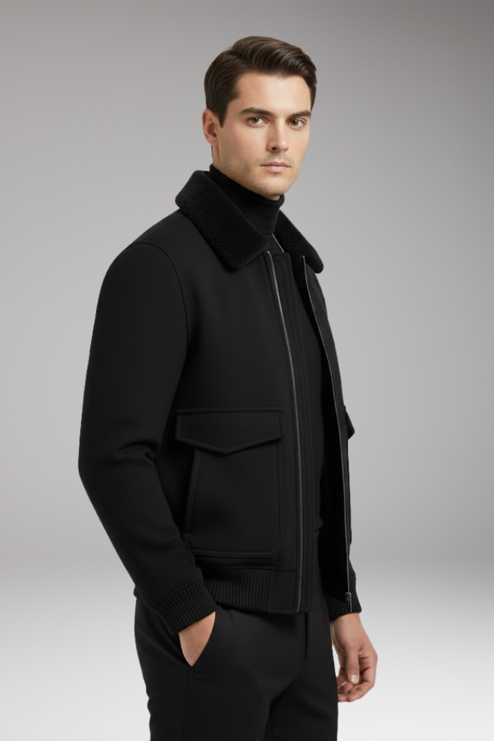 Men's Bomber Jacket Two-Way Zipper Ribbed Hem