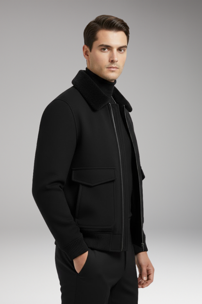 Men's Bomber Jacket Two-Way Zipper Ribbed Hem