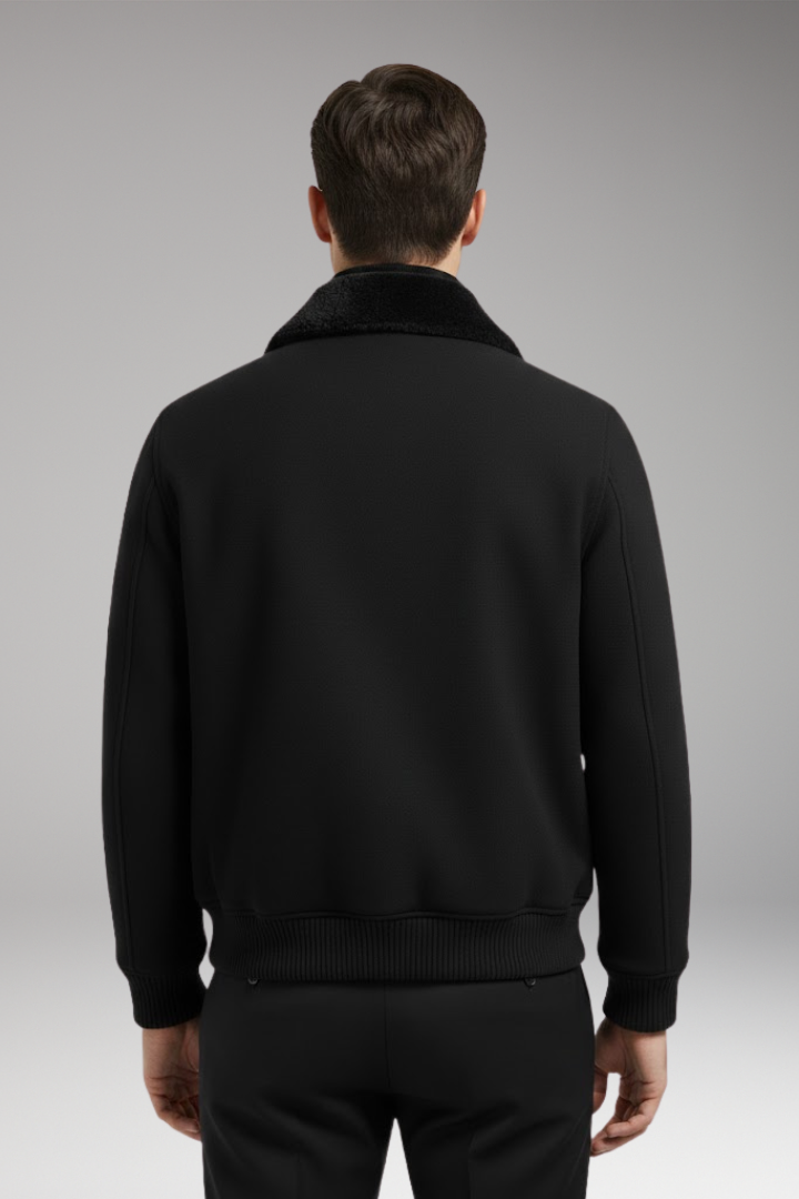 Men's Bomber Jacket Two-Way Zipper Ribbed Hem