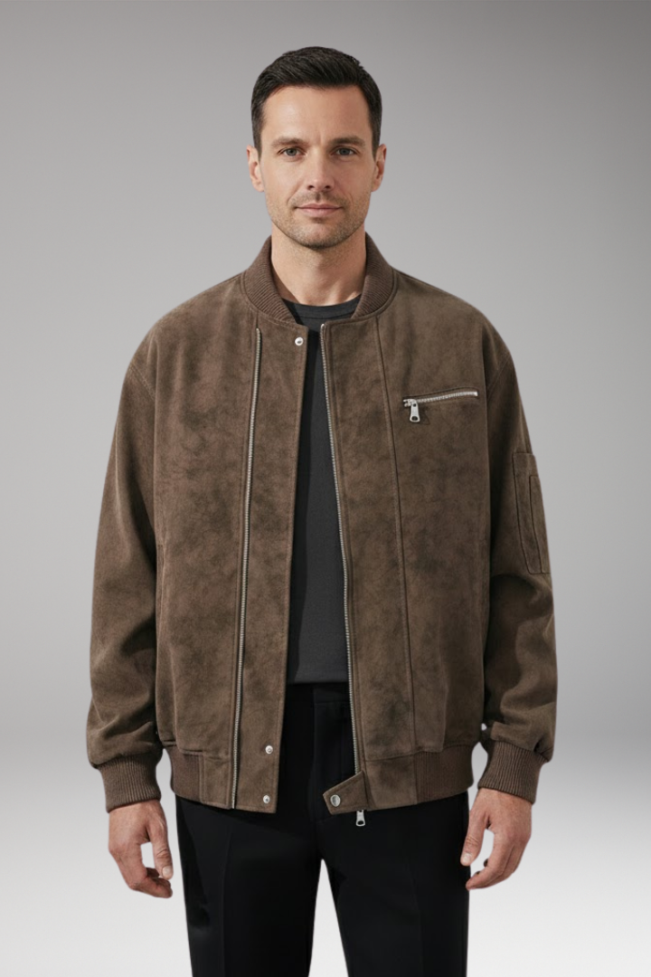 Men's Bomber Jacket Zipper Elastic Cuffs