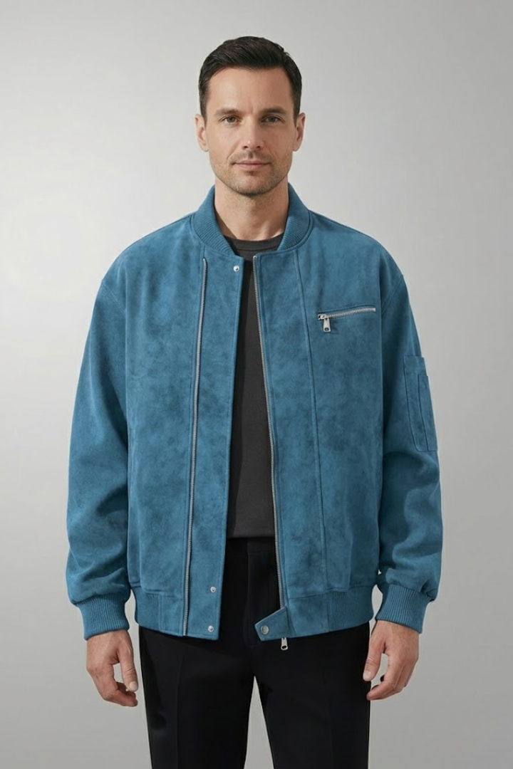 Men's Bomber Jacket Zipper Elastic Cuffs