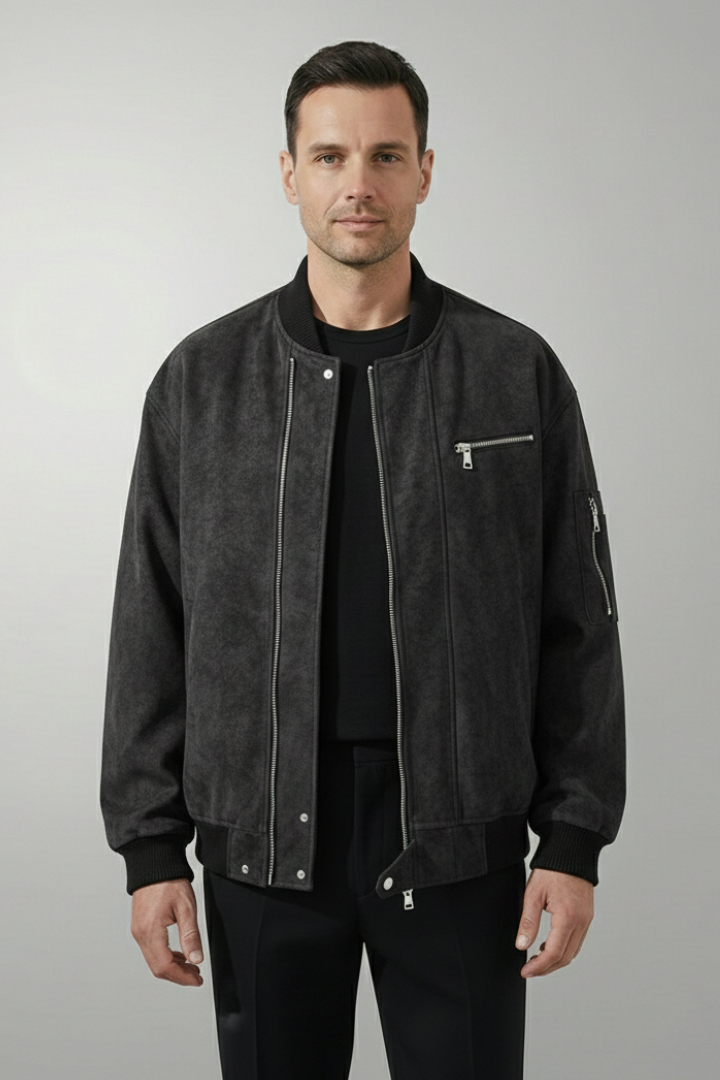 Men's Bomber Jacket Zipper Elastic Cuffs