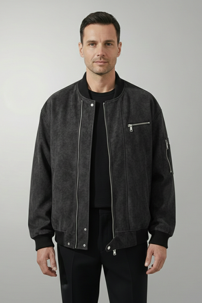 Men's Bomber Jacket Zipper Elastic Cuffs