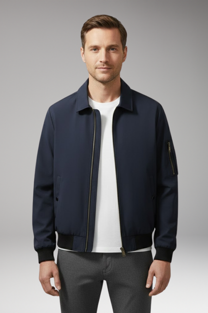 Men's Bomber Jacket Zipper Pockets Elastic Waistband
