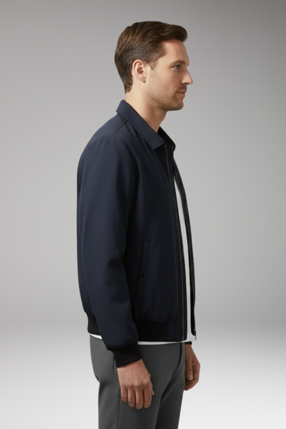 Men's Bomber Jacket Zipper Pockets Elastic Waistband