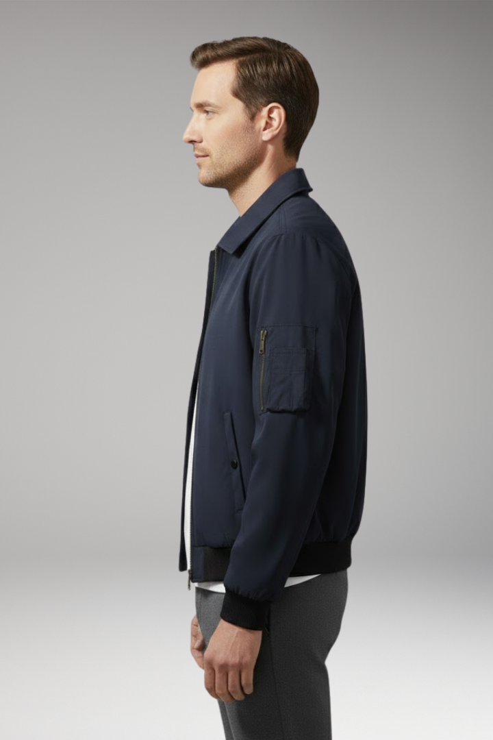 Men's Bomber Jacket Zipper Pockets Elastic Waistband