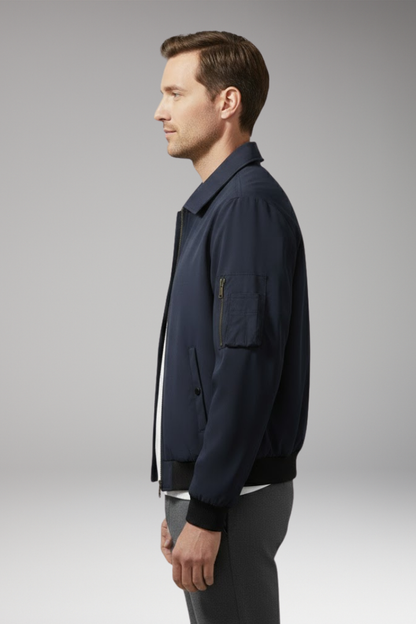 Men's Bomber Jacket Zipper Pockets Elastic Waistband