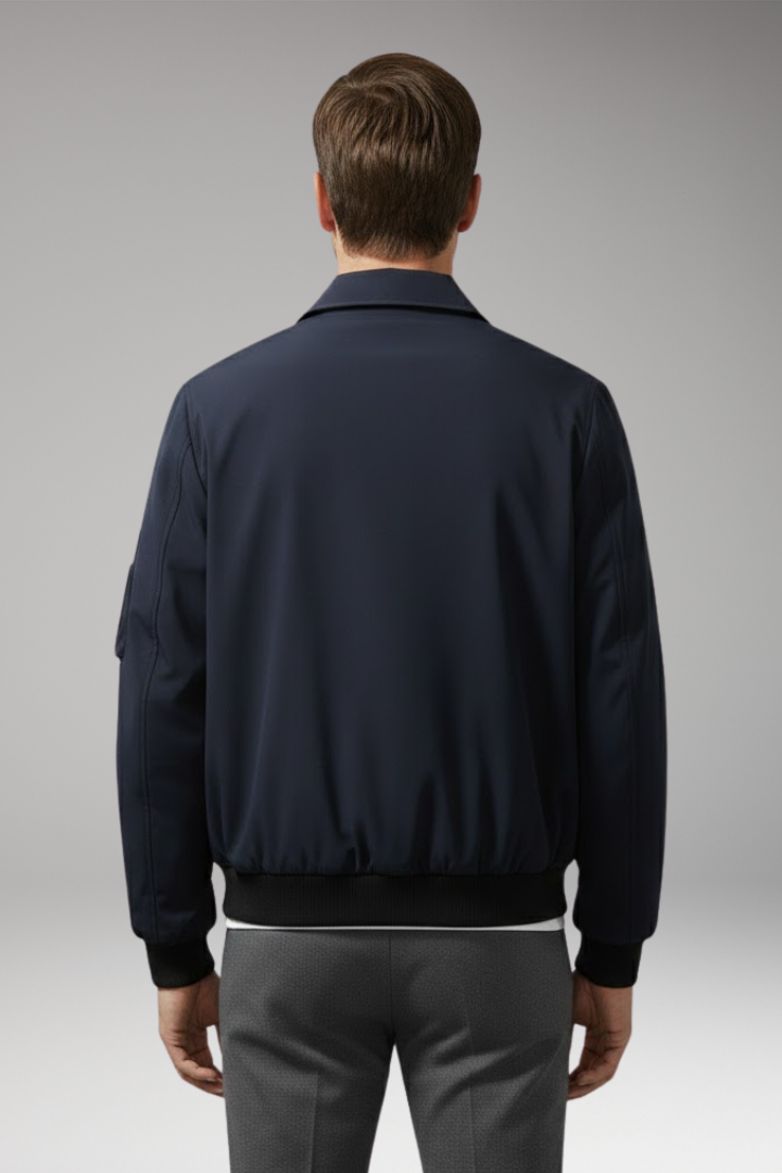 Men's Bomber Jacket Zipper Pockets Elastic Waistband